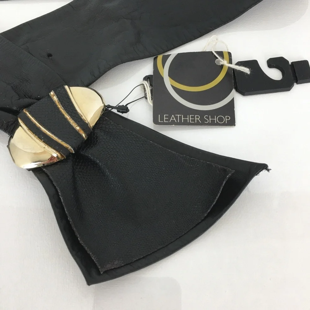 Vintage 80’s Leather Shop Black Soft Genuine Leather Belt NEW Size L Art To Wear